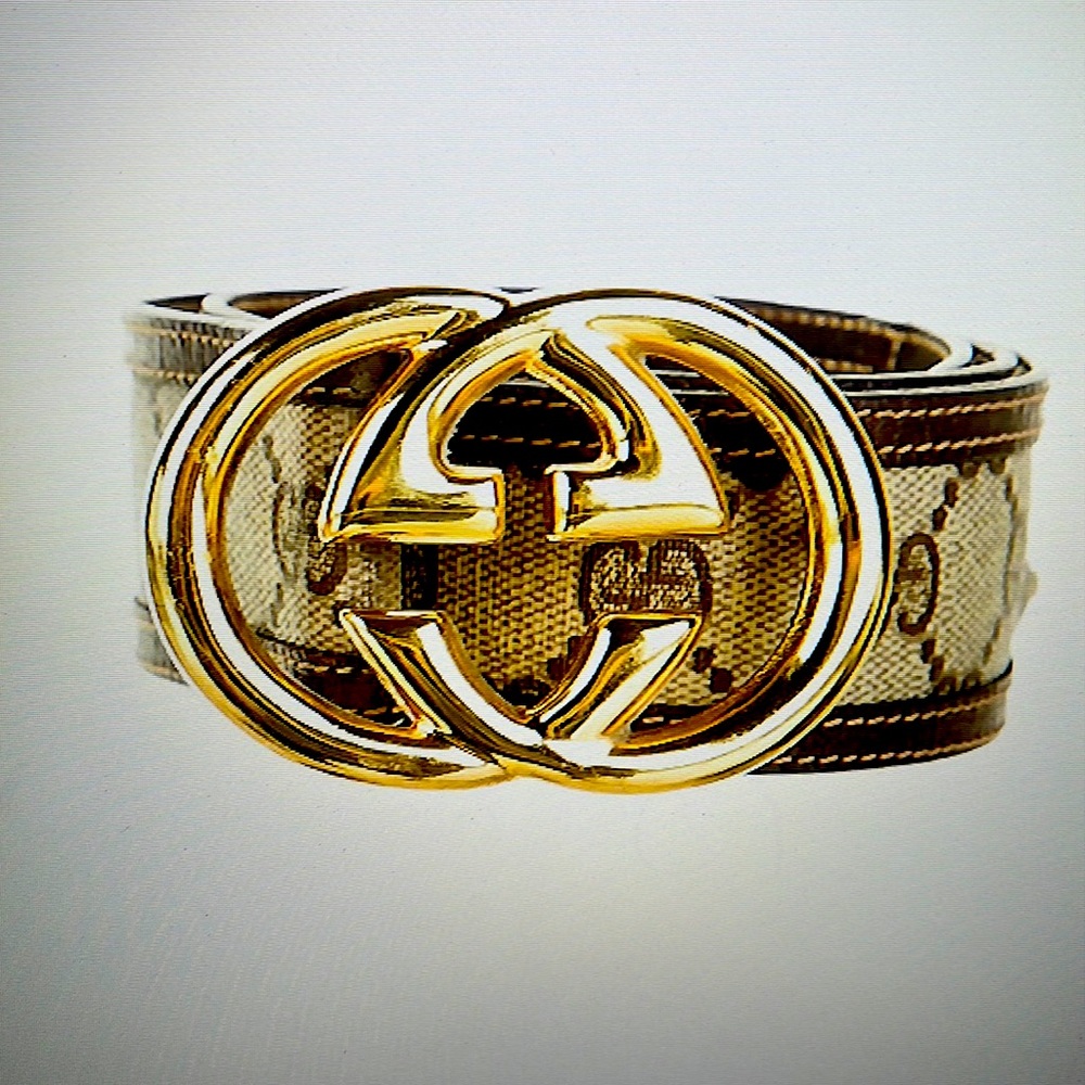 Gucci Belt belt - Gold double GG, Leather and Canvas